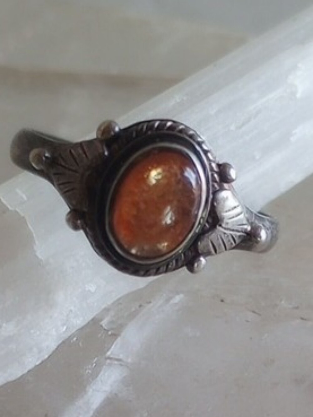 RETRO STERLING SILVER FIRE OPAL ART NOUVEAU STYLE COCTAIL RING ORIGINAL SIZE 8 - Picture 4 of 8